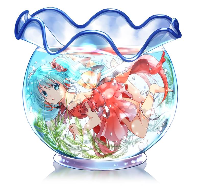 初音未来, Hatsune Miku 10th Illustration Contest, oh my, 金鱼缸, 玻璃之中, VOCALOID 1000收藏, Miku must be an angel, 卧槽好可爱