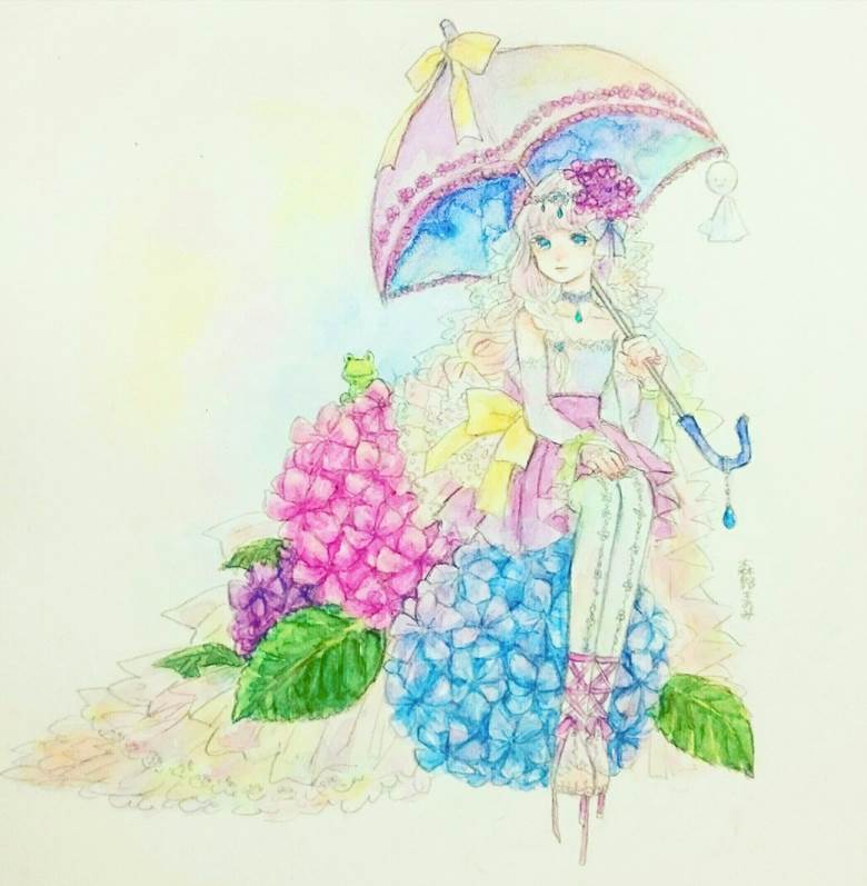 紫阳花|椿乃アオ的紫阳花插画图片