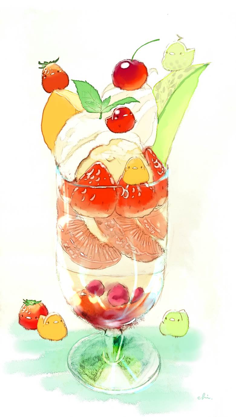 パフェの日|チャイ的Pixiv甜点小鸡插画图片