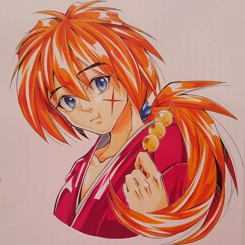 himura kenshin, rurouni kenshin, copic马克笔, 手绘