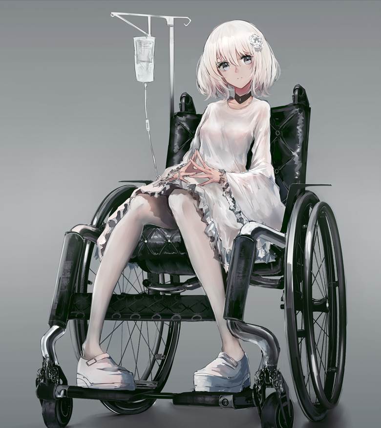 original, girl, creation, wheelchair, white hair, intravenous drip, white tights, inner thigh, ear-length bob, original 30000+ Bookmarks