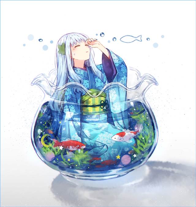 original, girl, goldfish bowl, inside a glass, koi, transparency, kimono, this is lovely, original 30000+ Bookmarks