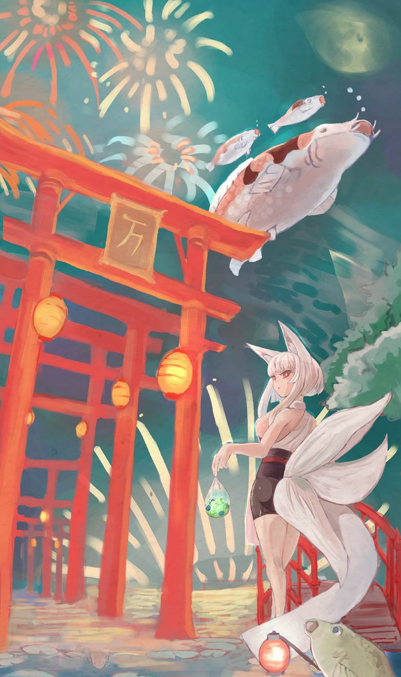 焰火, 夏天, Torii, Koi, 原创