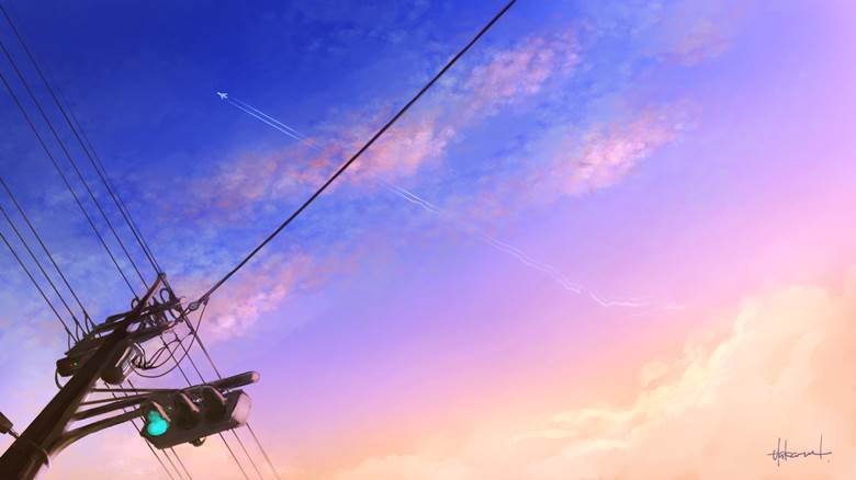 飞行机云|一譲计的飞行机云天空插画图片