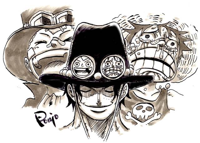 ONE PIECE, 路飞, sabo, 艾斯, hand-drawn, One Piece 1000+ bookmarks