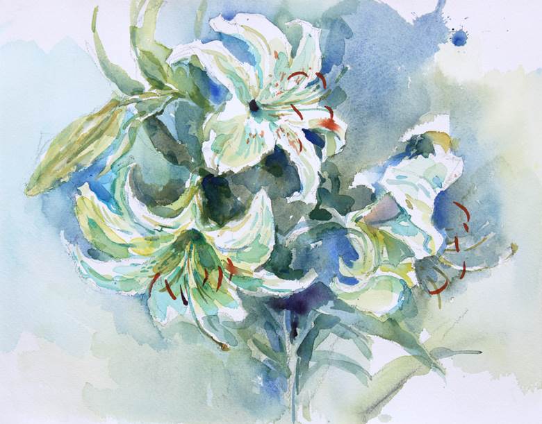 transparent watercolor, flower, 手绘, lily