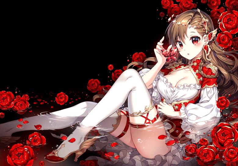 original, cleavage, rose, original 10000+ bookmarks, water surface, thigh-high boots
