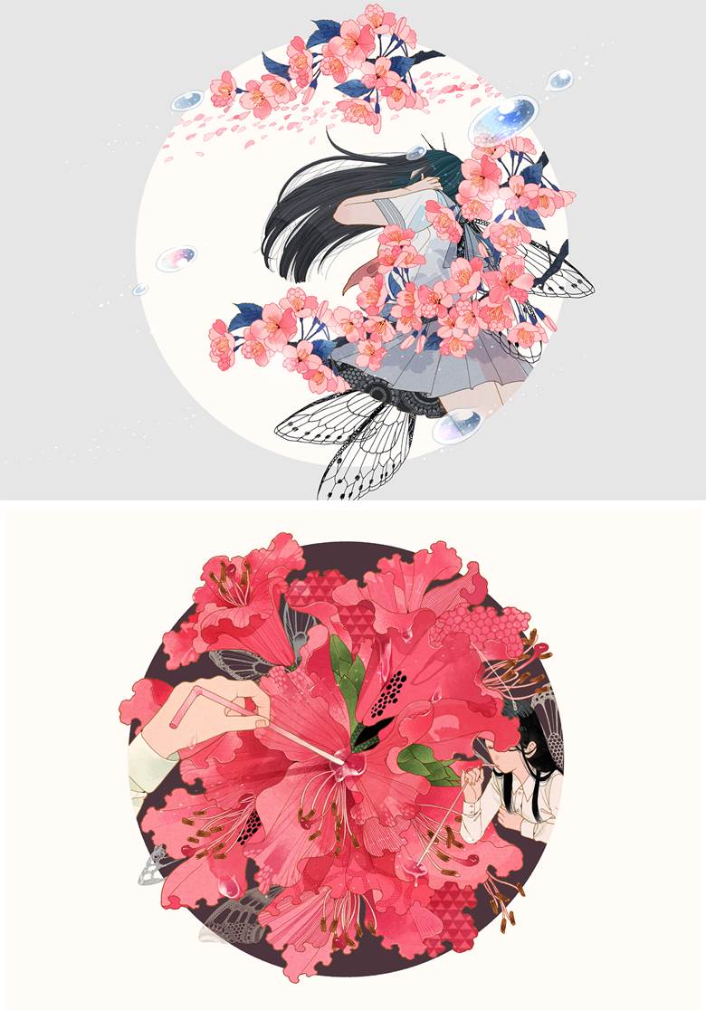 春雷/蜜吸|Minoru的植物景观插画图片