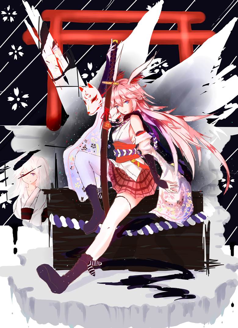 Yaezakura, fox ears, 崩坏3, miko, Guns Girl School DayZ, Torii