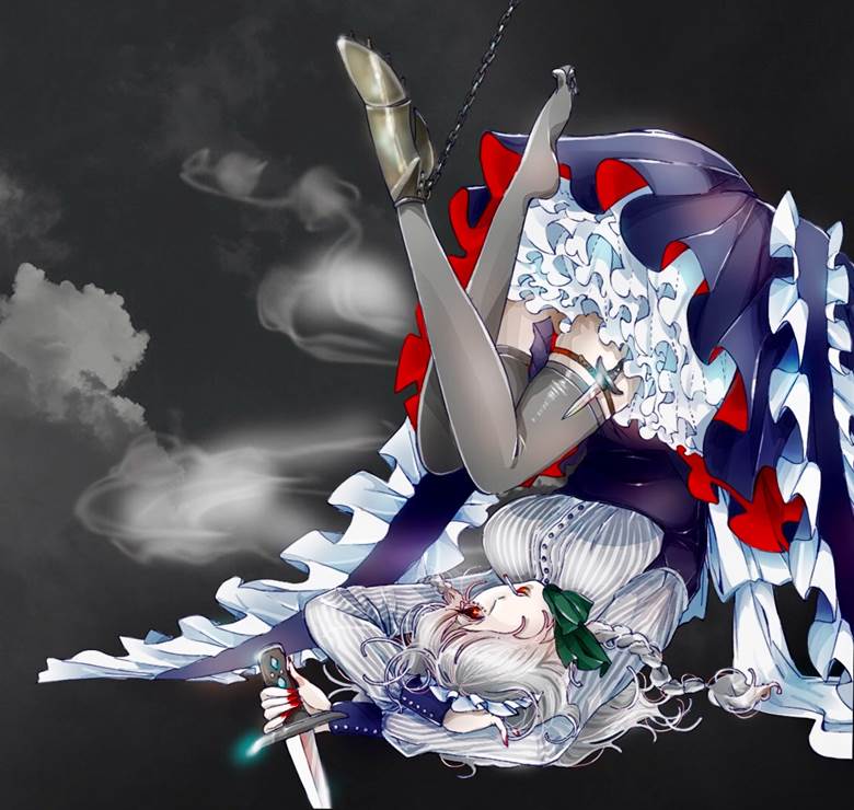 Touhou, sakuya izayoi, beautiful girl, maid, gothic, cigarette, Scarlet Devil Mansion