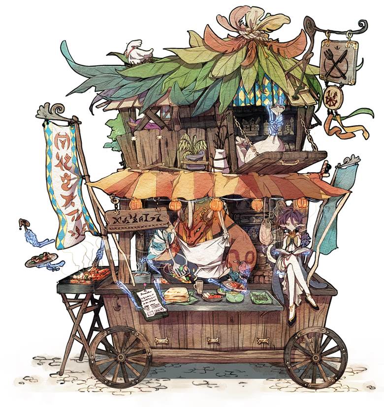 PFRDヤルム兄妹の軽食屋台ニレの小枝ガンライル|kazuhau的街景插画图片
