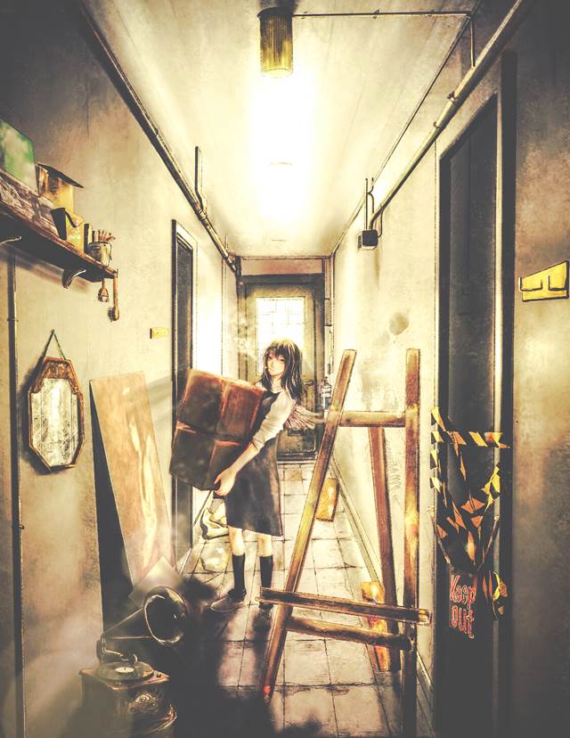 sunshine, Haibane Renmei, backlighting, corridor, tobacco