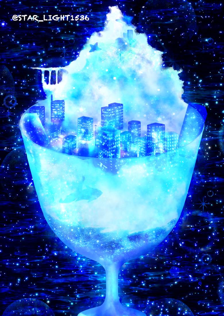 illustration, original, shaved ice, inside a glass, Original 100+ bookmarks, town