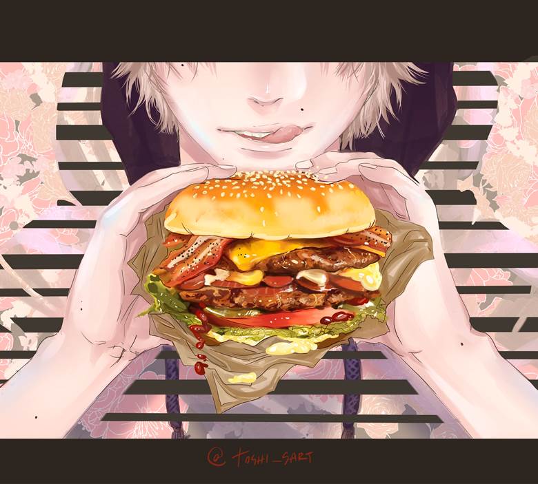 YUMMY|T0SHI的汉堡包美食插画图片