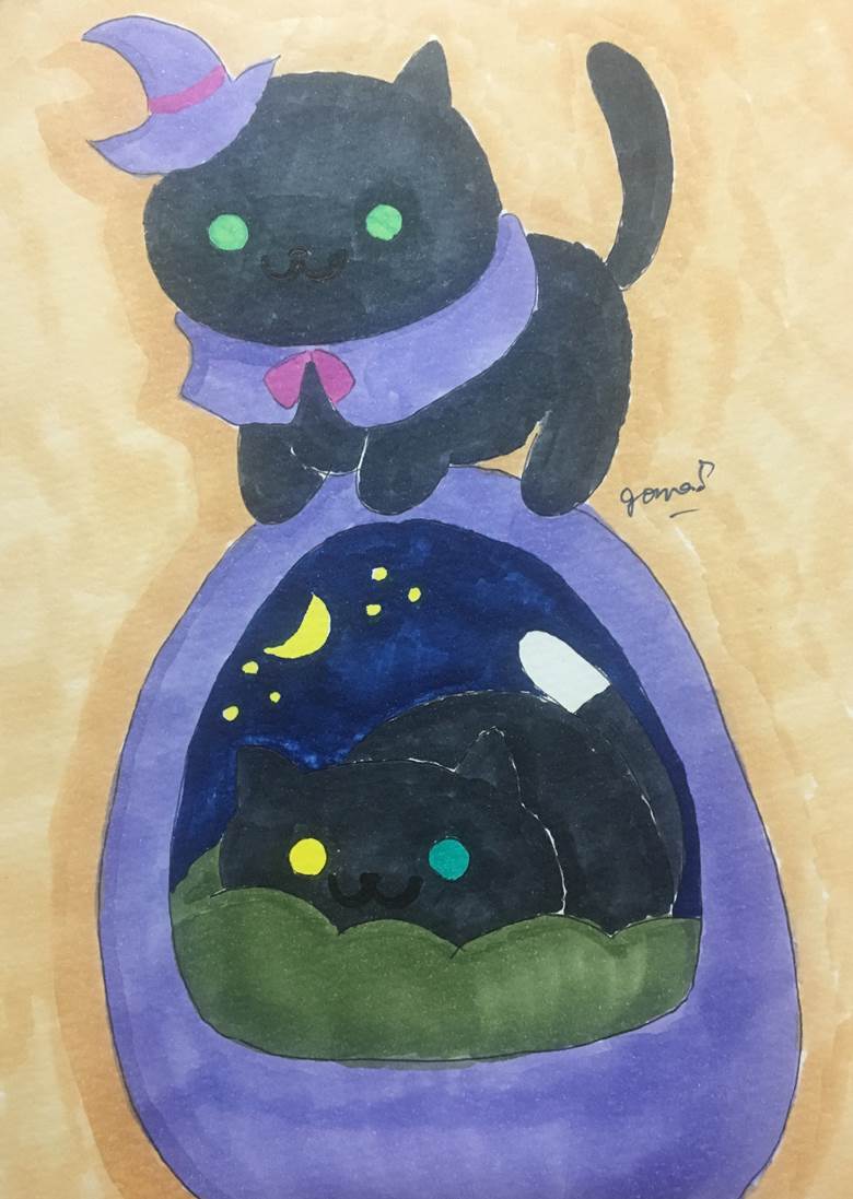 みかづきさんとおっどさん|ゴマ的黑猫动物插画图片