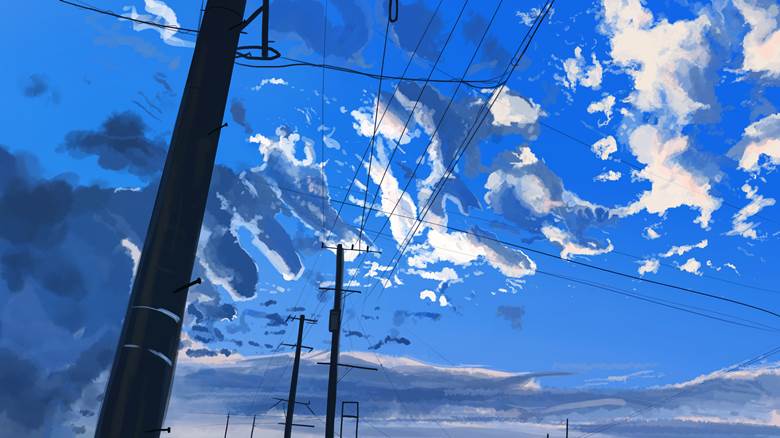 原创, 风景, 夏天, sky, 插画, 草图, utility poles