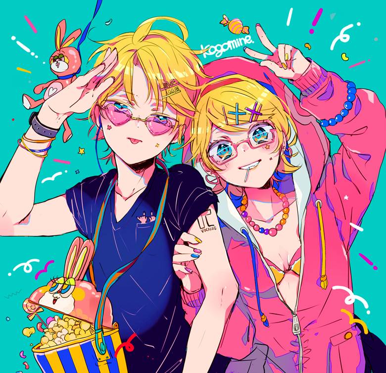 Kagamine Len, kagamine rin, glasses, Vocaloid 5000+ Bookmarks, hairpin, pop