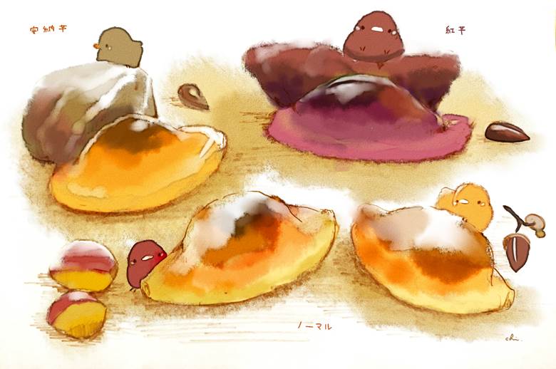 スイートポテト诘め|チャイ的吃烤红薯插画图片