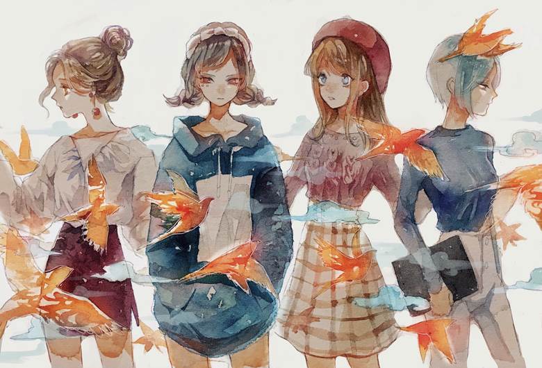 autumn, 女孩子, transparent watercolor, 原创, 鸟, 原创1000users加入书籤, fall fashion