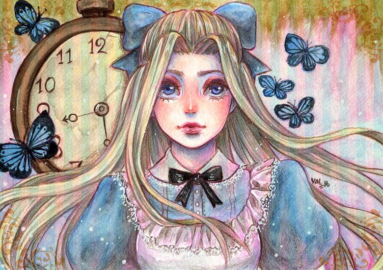 alice in wonderland, alice, drawing, watercolor, paint