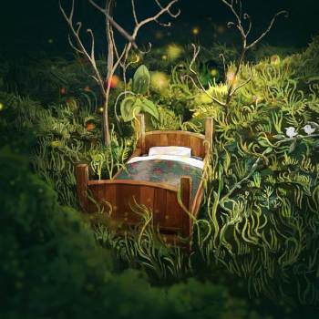 树林中的床4K插画