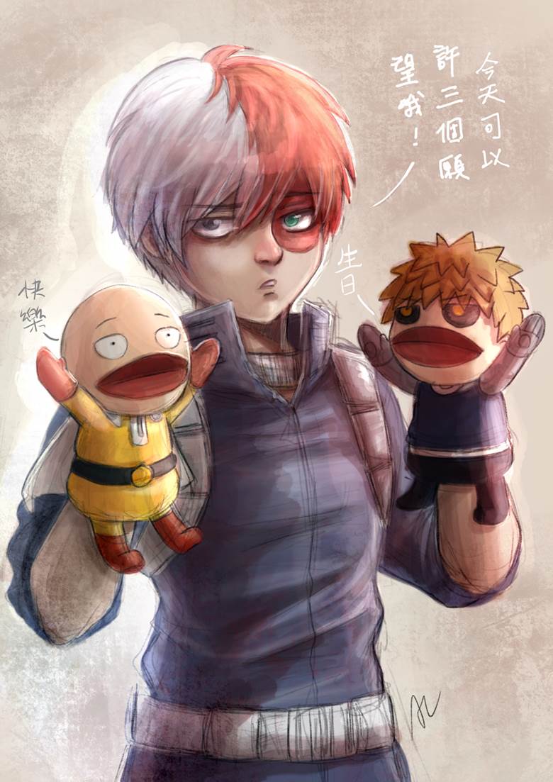 one-punch man, saitama, genos, Todoroki, My Hero Academia