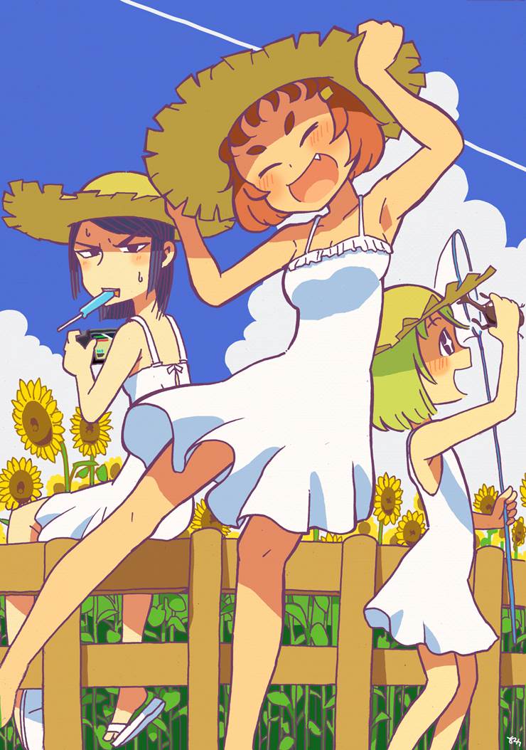 原创, white dress, sunflower field, 原创角色