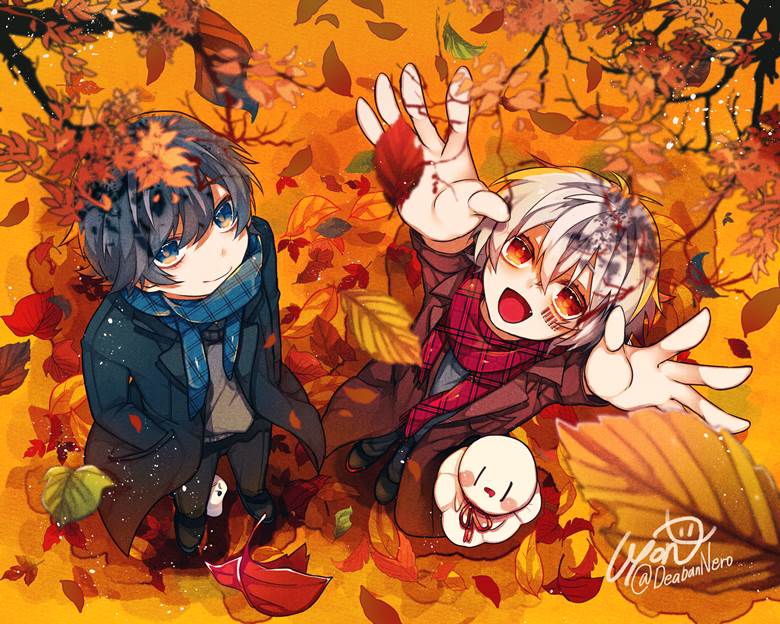 singer, mafumafu, soraru, autumn leaves, autumn