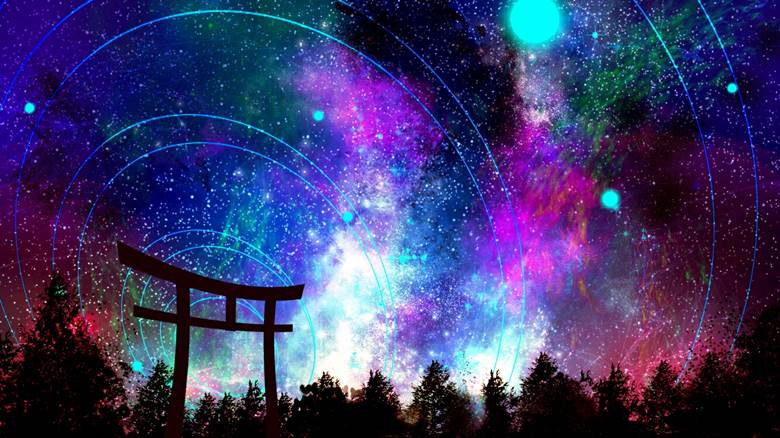 阴阳师, Susabi, night sky, starry sky, Onmyoji, ancient, scenery, Torii