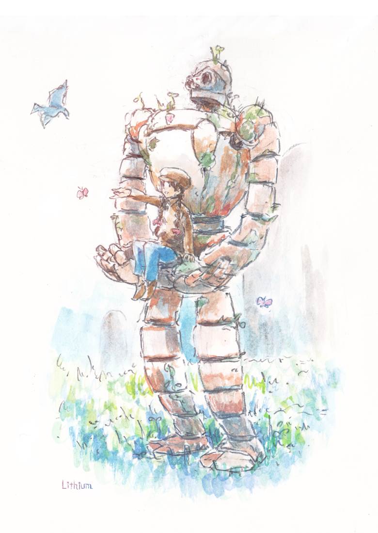 シータとロボット|Lithium的宫崎骏天空之城插画图片