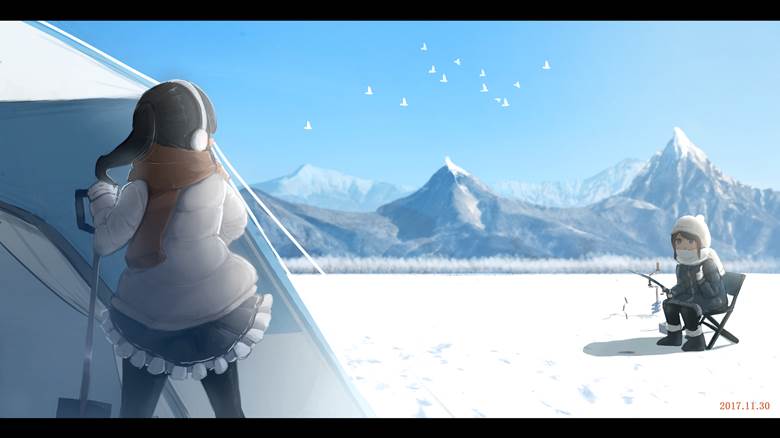 11.30 冬の湖上|苍水ゆい的冬天下雪插画图片