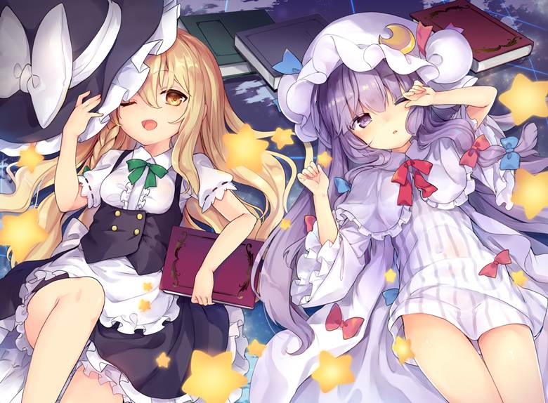 Touhou, patchouli knowledge, Marisa Kirisame, Marisa x Patchouli, Touhou Project 7500+ bookmarks