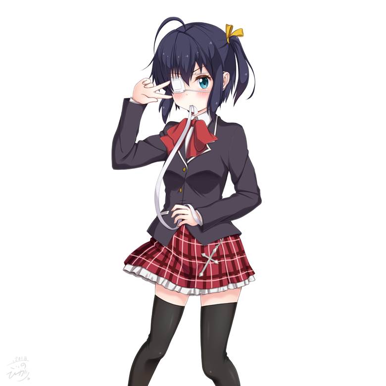 过膝袜, uniform, 女孩子, 小鸟游六花, 中二病也要谈恋爱！, 眼罩