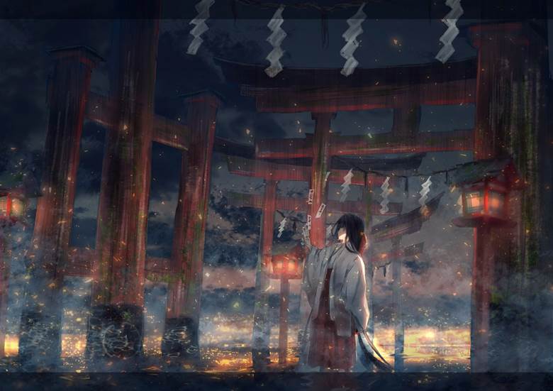 原创, 原创, background, 和风, 女孩子, miko, Torii