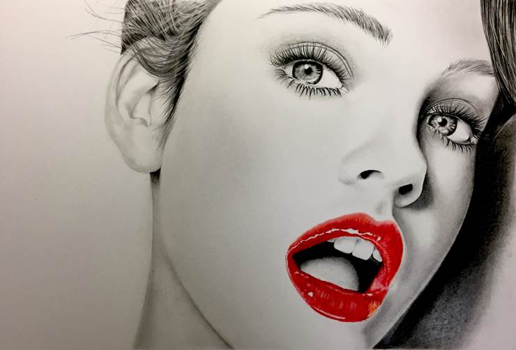 铅笔, 彩色铅笔, female, 脸, lips