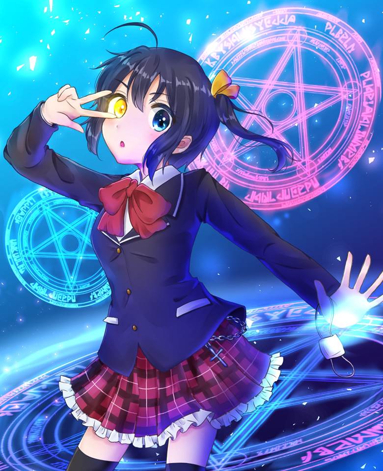 chuunibyou demo koi ga shitai!, rikka takanashi, rikka, eyepatch, magic circle, girl