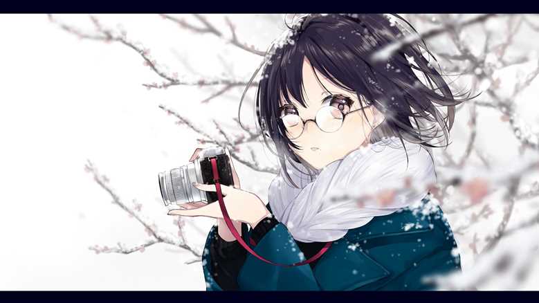 女孩子, 原创, snow, camera, 围巾, girl with camera, 穿洞, round glasses, 原创10000users加入书籤