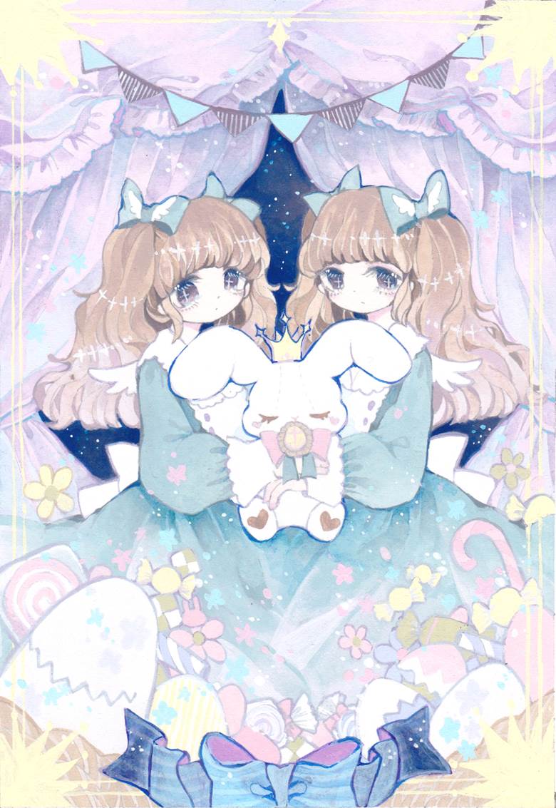 原创, 女孩子, lolita, Easter, 兔子, acrylic gouache, 手绘