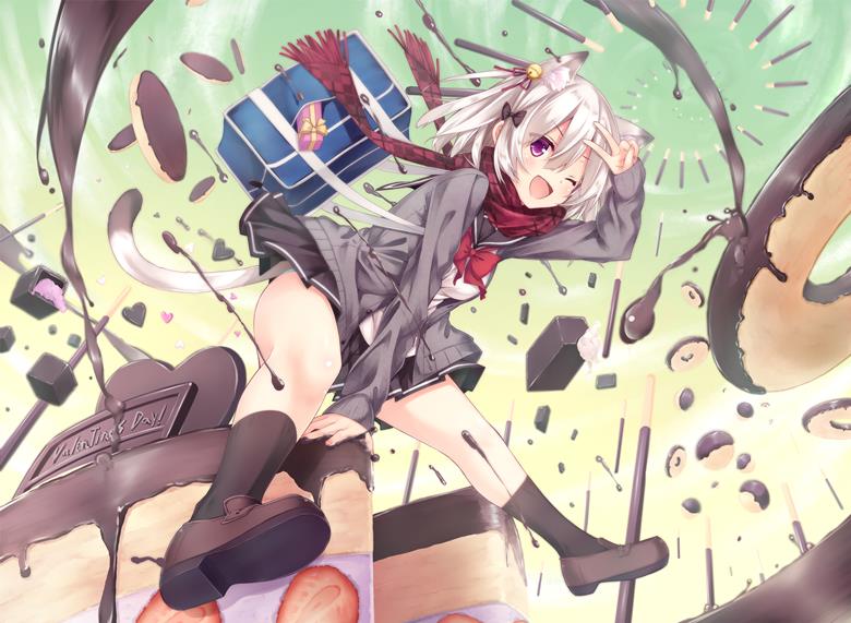 original, girl, cat ears, panties, valentine, scarf, panchira, bewitching thighs, original 7,500+ bookmarks