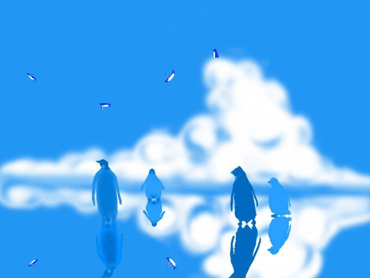 《目送企鹅们》|插画师penguin的乌尤尼盐沼风景插画图片