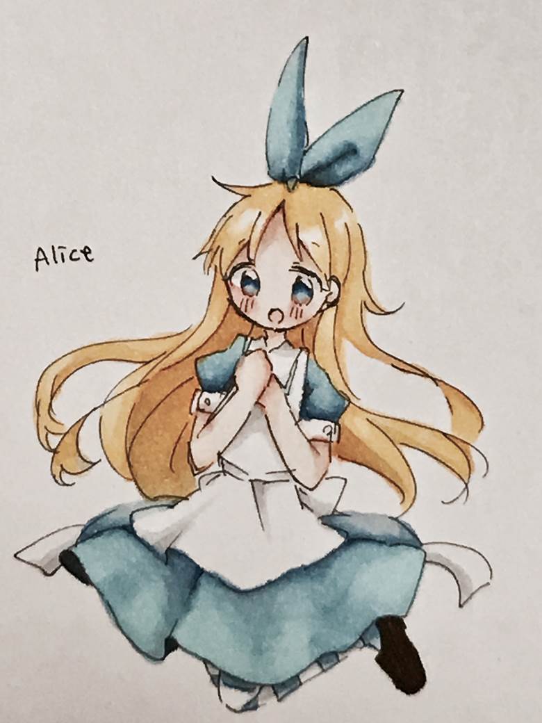 女孩子, 手绘, 爱丽丝梦游仙境