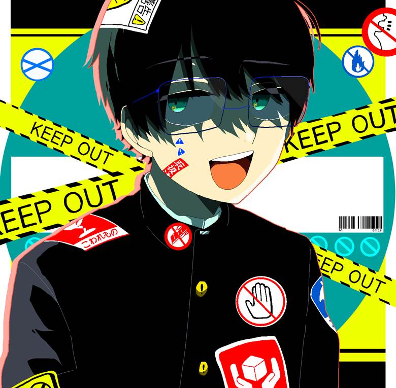 原创, 原创, 原创角色, young boy, sticker, uniform, male school uniform with stand-up collar, 点阵图