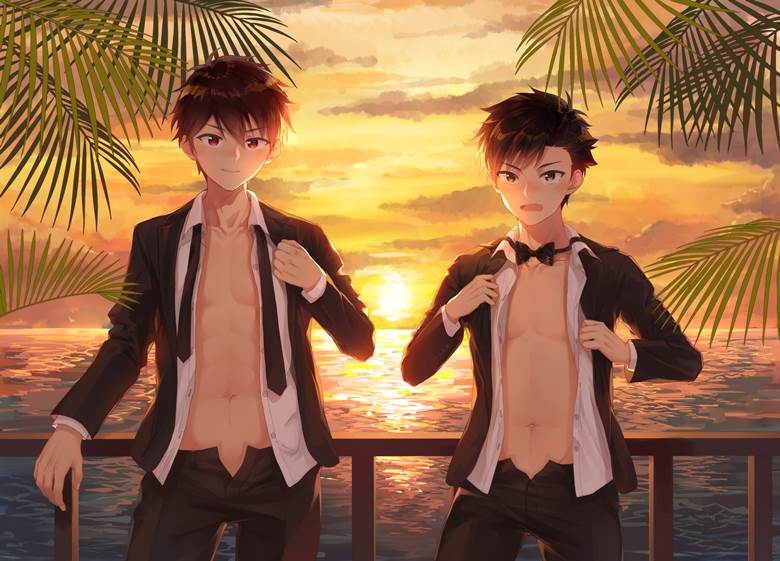 偶像梦幻祭, Ryuseitai, Chiaki Morisawa, Tetora Nagumo, 夕阳, 夕阳, sea, 是可爱的男孩子！, Ensemble Stars! 1,000+ bookmarks