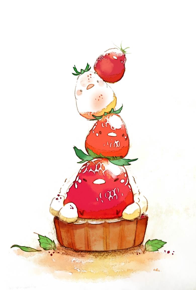 いちごタルト|チャイ的Pixiv甜点小鸡插画图片
