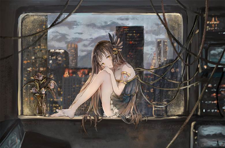 女孩子, 原创, 机器, city, night view, background, 腿线优美, 原创7500收藏