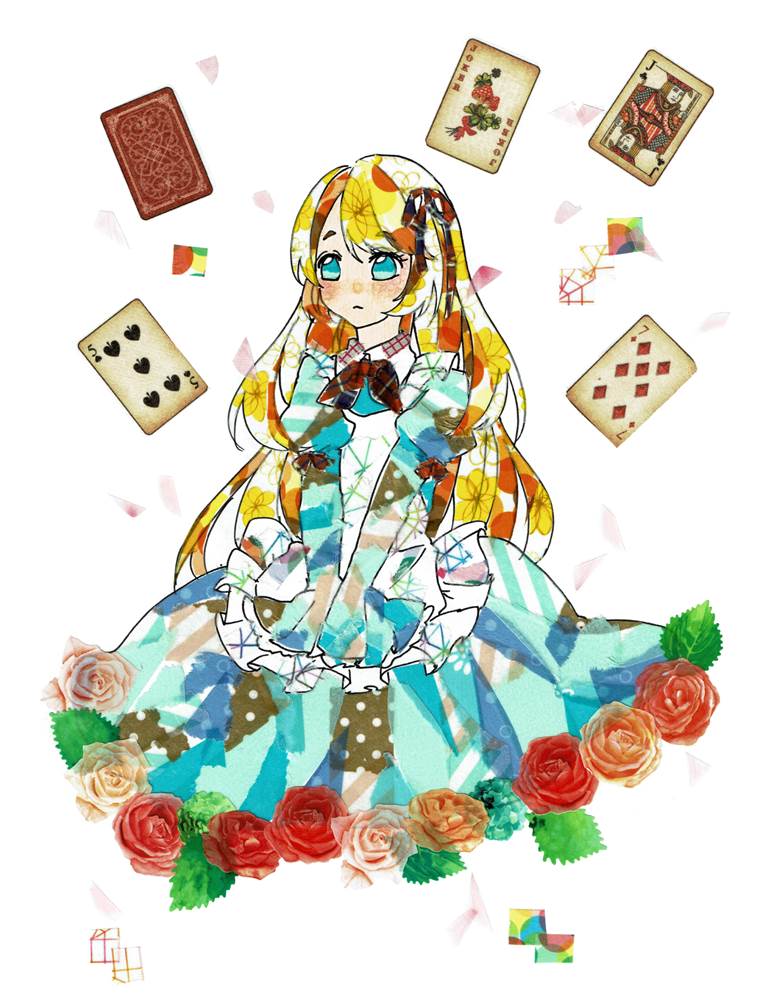 原创, 女孩子, 手绘, masking tape, 爱丽丝梦游仙境, masking tape art