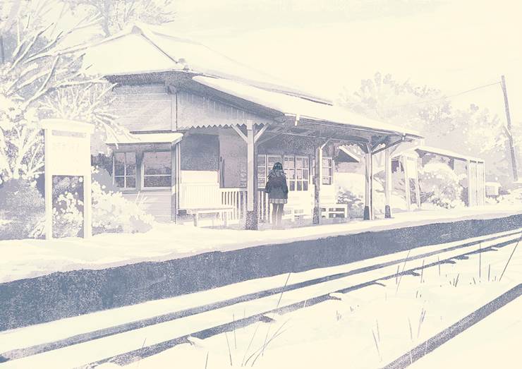 超美腻的列车站台风景插画图片，走，旅行去吧