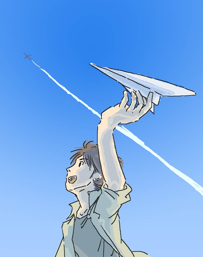 空へ|らんせう的飞行机云天空插画图片