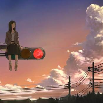 赤信号|染平かつ的云层天空插画图片