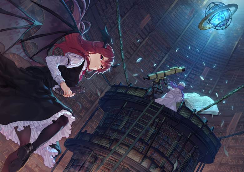 东方, 帕秋莉·诺蕾姬, 小恶魔, 幻想乡的风景, 黑裤袜, 东方红魔乡, 东方Project10000收藏